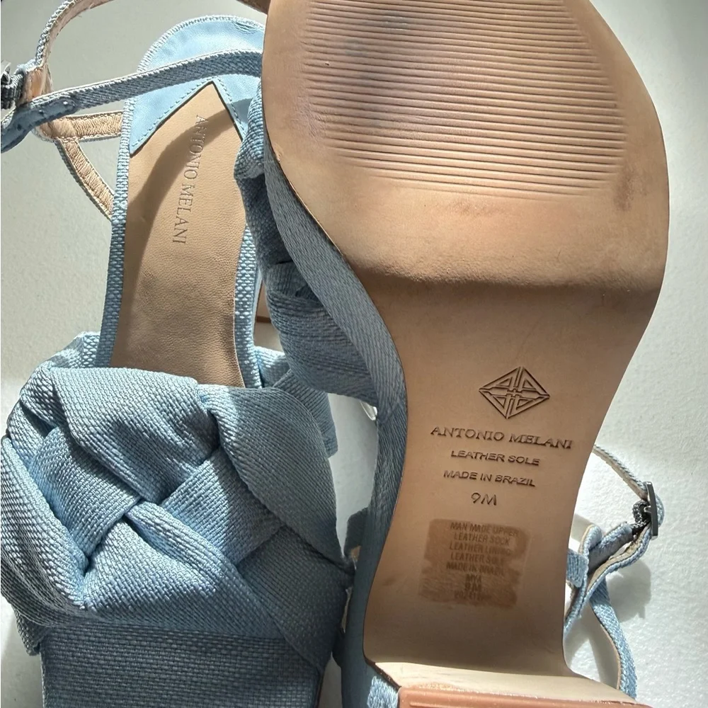 Antonio Melani Blue Linen Platform Heels Braided Sandals Size 9 New